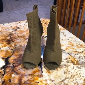 Express Ankle Boots, Slip Ons, Open-toed, Size 8, Army Green